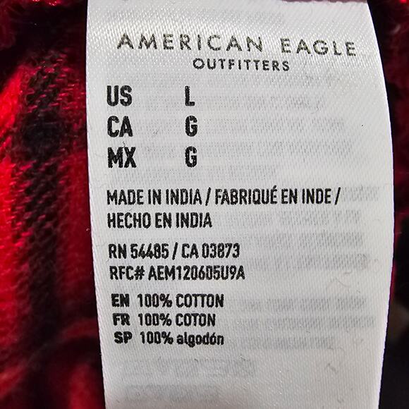 American Eagle Crop Flannel Button Down Red Plaid Top Size L - Picture 7 of 8